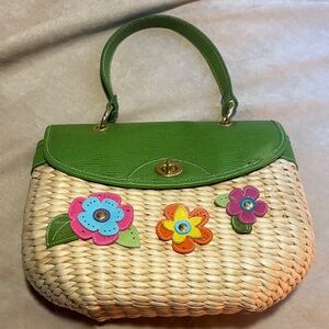Green and Tan Floral Woven Handbag